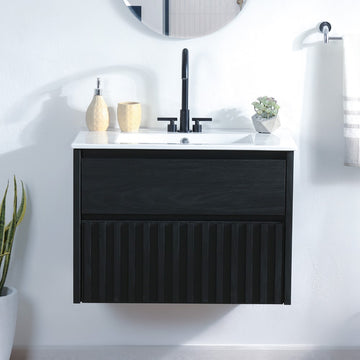Sherwin Slat Modern Coastal 2-Drawer Wall Mounted Bath Vanity Cabinet Only (Sink Basin Not Included) - JONATHAN Y